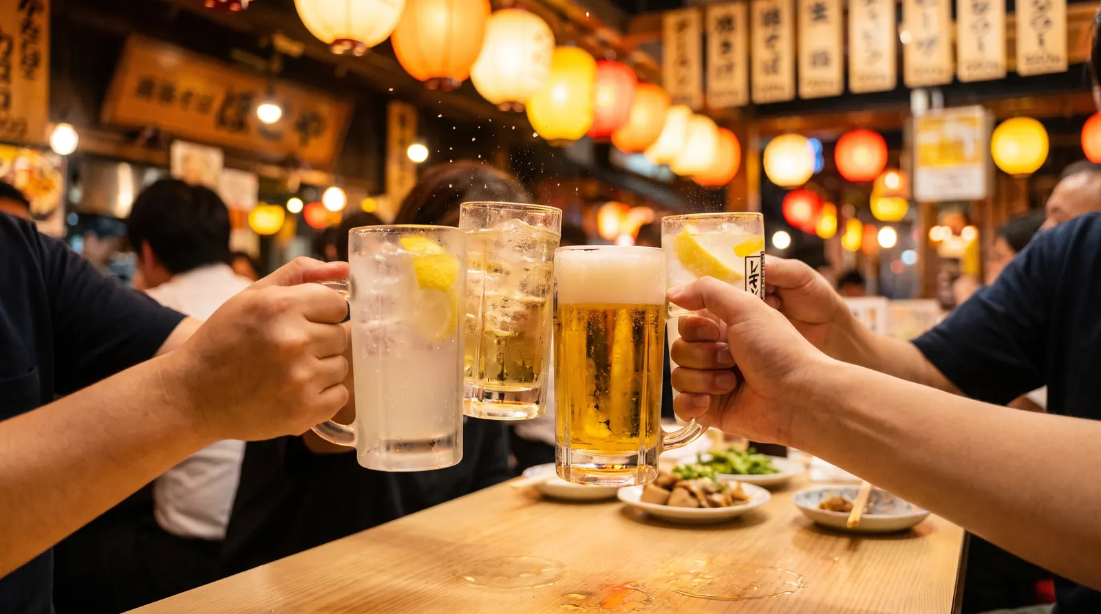 レモンサワーとハイボールとビールで乾杯